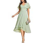 Ever-Pretty Women's Elegant Chiffon V Neck Flowy Spring Wedding Guest Dresses Midi Semi Formal Cocktail Dress 01756