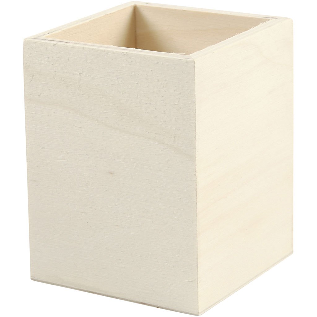 Pencil Holder, H: 9,5 cm, Size 7,5x7,5 cm, Plywood, 1pc