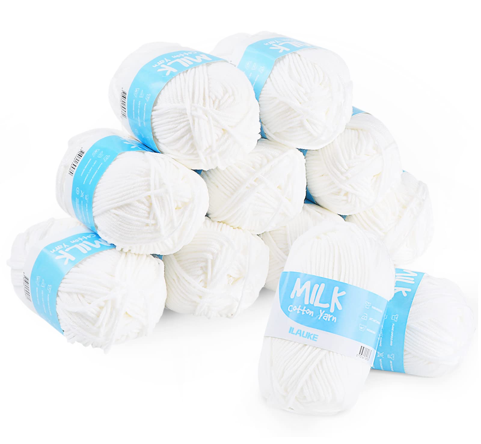 ilauke Double Crochet Yarn for Knitting, 12 x 50g Soft Chunky Yarn Set 100% Acrylic Wool for Crochet, 1200 Metres Professional Knitting Yarn for Blankets, Hats, Gloves and Handcrafts (White)