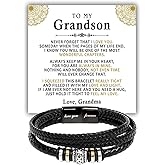 VIRAGIL To My Grandson Bracelet from Grandma and Grandpa, Leather Bracelet For Grandson From Grandparents, Graduation Gift For Grandson, Grandson Birthday With Message Card and Gift Box.