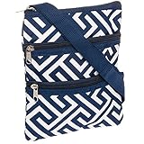 Womens Greek Key Crossbody Swingpack Bag (Navy & White)
