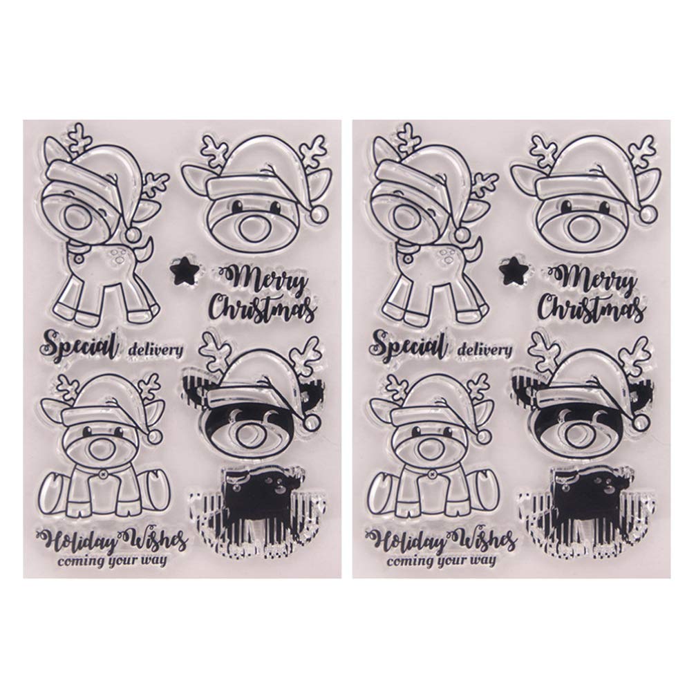 Amosfun Christmas Reindeer Stamp Clear for DIY Paper Craft Card Making Scrapbooking Decoration Words Journaling Album Seal Blocks Stamper 2 Pcs