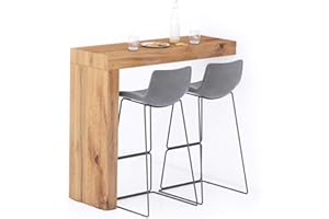 Mobili Fiver Evolution Tall Kitchen Bar Table Made in Italy | Space Saving, Wall-Mounted Counter Height Table for 2 | Breakfast Bar Table Top w/Cable Holder | Rustic Oak | 47,2" x 15,7" in