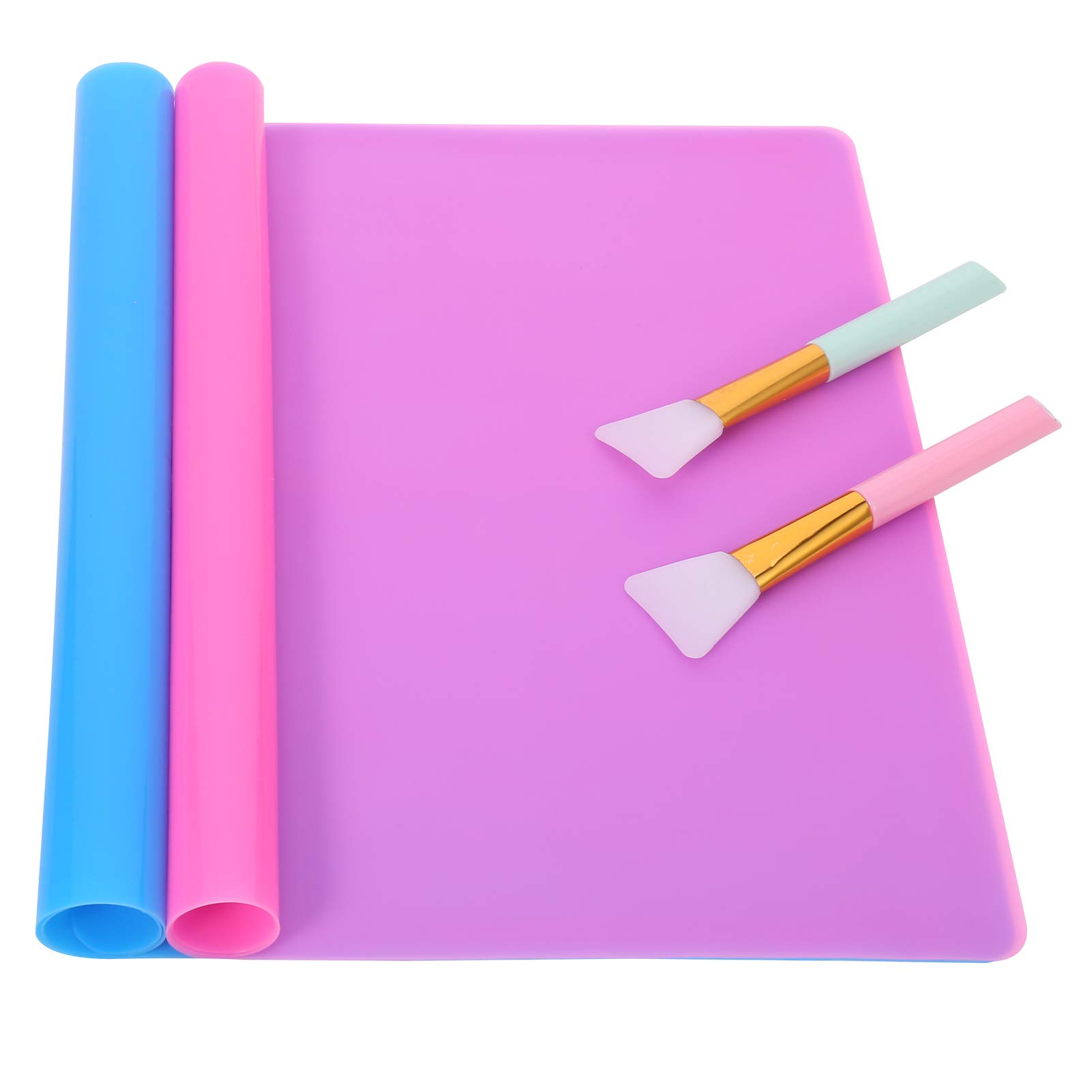GOTH Perhk 2 Pack Silicone Mat for Epoxy Resin Moulds, Large Craft Mats With 2 PCS Silicone Brushes, Multipurpose Placemat for Jewelry Casting DIY