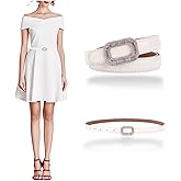 CaserBay Women's Belt Dress Genuine Leather Skinny Patent Leather Belts Gold Rectangle Shiny Rhinestone Buckle Waistband