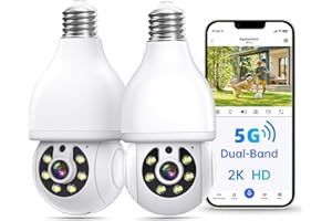 Noahcam Light Bulb Security Camera 2 Pack, 2K 5G/2.4Ghz WiFi Lightbulb Security Cameras Wireless Outdoor EseeCloud, Bright Guard 360 Light Socket Cam Motion Sensor Color Night Vision 2-Way Audio