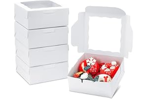 JOHOPACK 20pcs Cookie Boxes 6x6x2.5 Inch Bakery Boxes with window Chocolate Covered Strawberries Boxes Treat Boxes for Mini Cake Macaroon Dessert Pastry Muffins