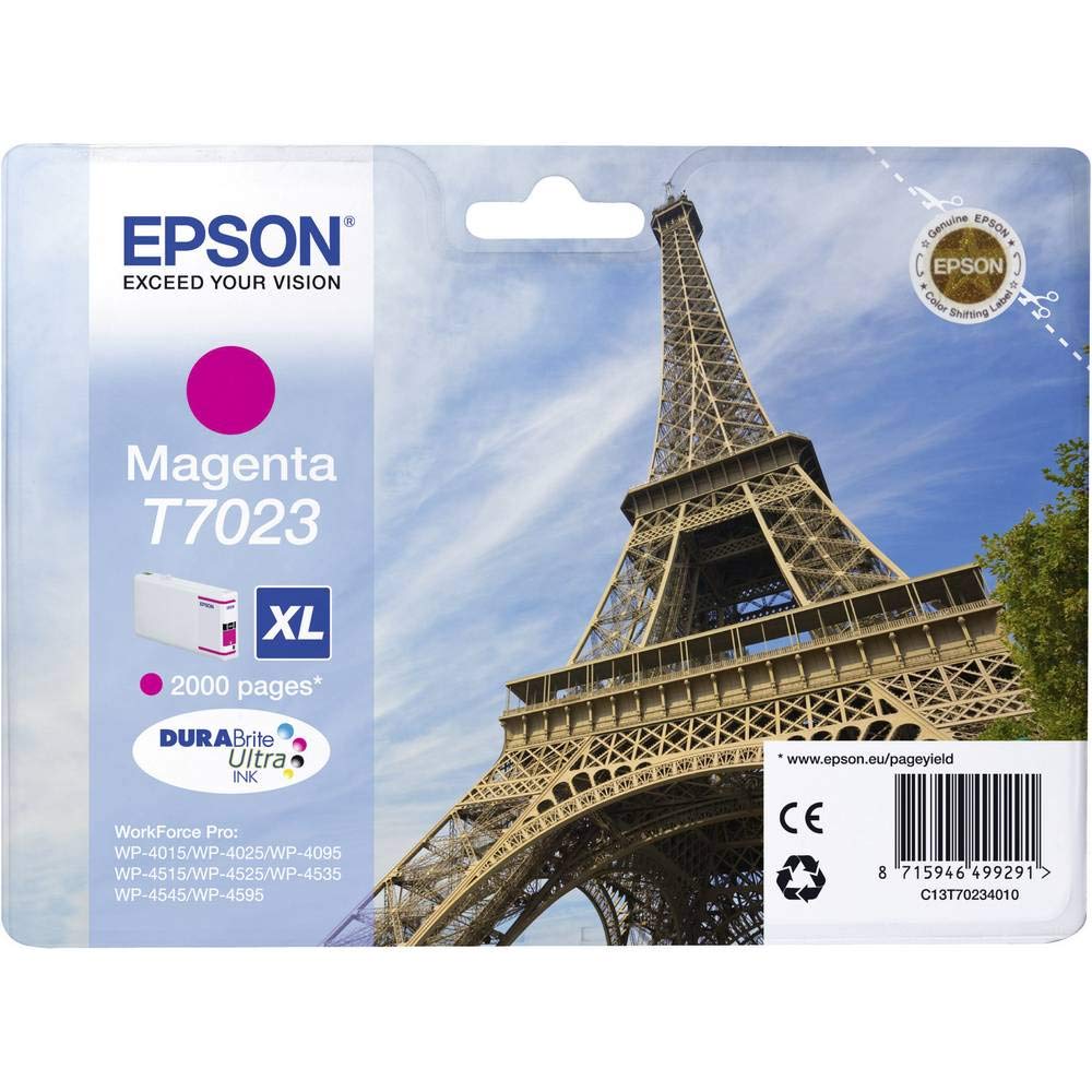 Epson T7023 Eiffel Magenta Genuine, XL High Yield Ink Cartridge DuraBrite Ultra