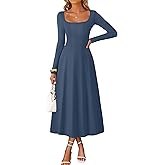 MEROKEETY Women's Fall Dresses 2025 Long Sleeve Square Neck Elegant Classy Winter Cocktail Wedding Guest Midi Dress