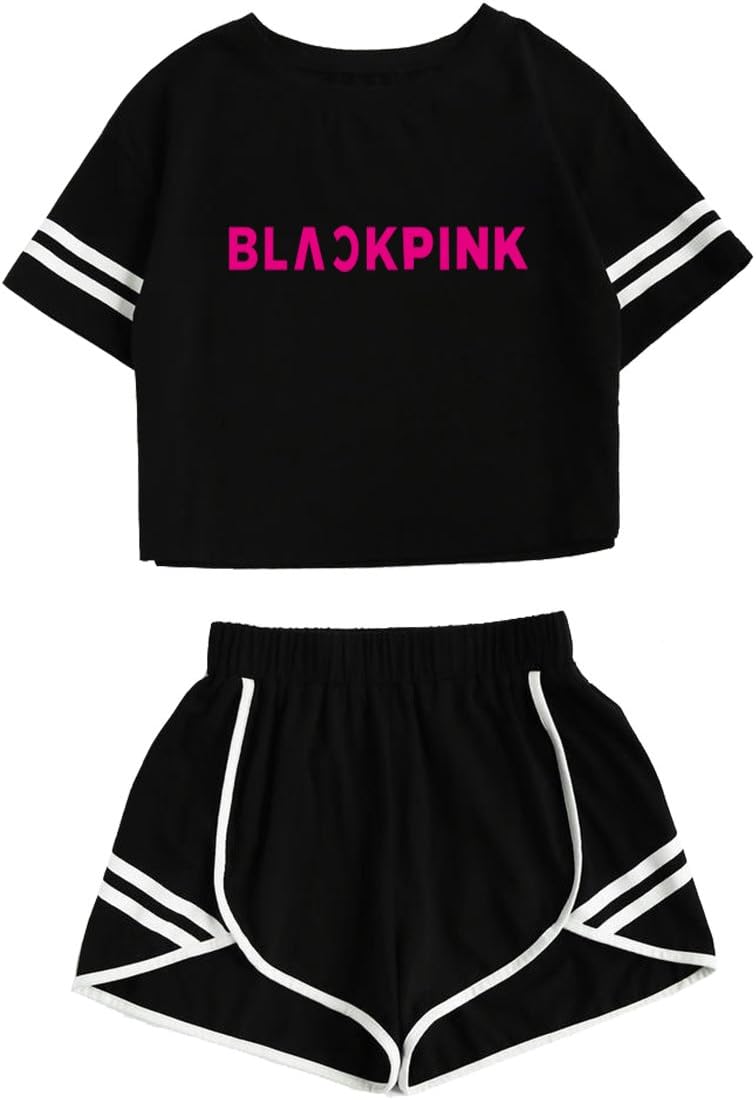 babyhealthy Kpop Jennie Jisoo Lisa Rose T-Shirt+ Running Shorts Two Piece Suit