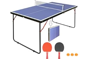 MTPLUM 6-ft Mid-Size Table Tennis Table Set, Heavy Duty Aluminum Frame Ping Pong Table, Portable Table Tennis Game with Net, Foldable Ping Pong Table for Small Spaces, Indoor/Outdoor Backyard Garden