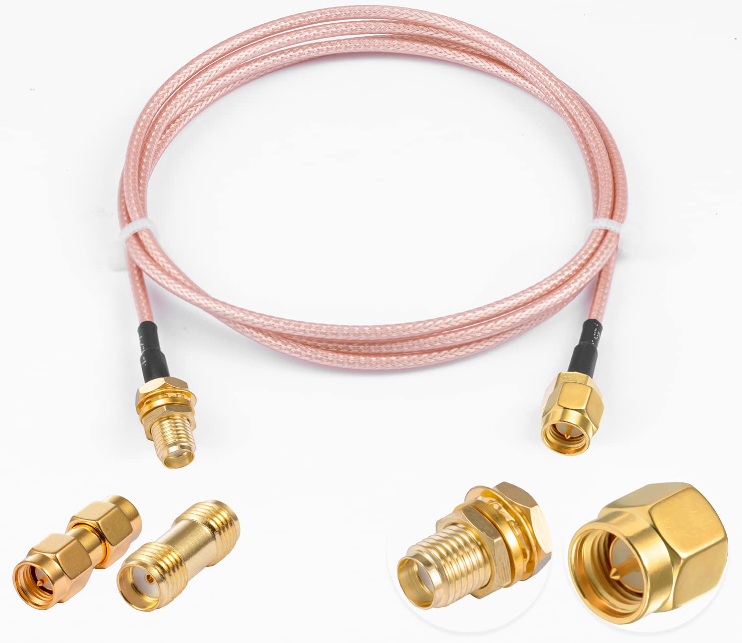 Vecys SMA Male to Female Bulkhead RG316 3ft /1M RF Coaxial Cable + 2pcs SMA Adapters Kits for Router Antenna Signal Enhancer Wireless Adapter