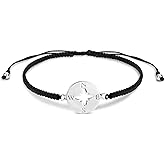 AeraVida Wanderer’s Compass Sterling Silver Charm Black Rope Adjustable Bracelet | Classic Sterling Silver Bangle Bracelet | Vintage Bangle Bracelets for Women | Sterling Silver Bracelets | Jewelry