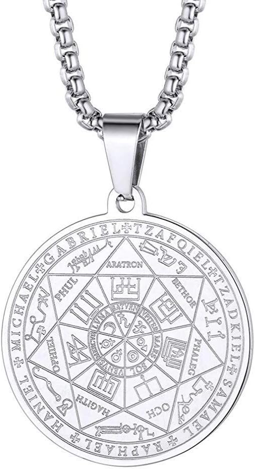 Lvhenongye Pentagram Necklace Charm Pendant Necklace Gift Sigil Best Man King Solomon's Seal Medal Seven Archangels Tetragrama for Cops Energy Amulet Necklace