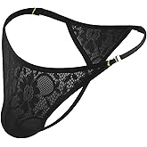 ChaoGii Mens Lace Thong Sexy Low Rise Sissy Thong Panties with Adjustable Stretch Waistband Men's Thong Underwear
