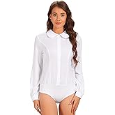 Allegra K Women's Peter Pan Collar Shirt Long Sleeve Business Work Tops Button Up Bodysuit