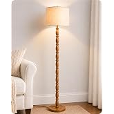 KIZON 63" Vintage Floor Lamp, Resin Farmhouse Standing Light | Rustic Wood Grain, Cream Linen Shade, E26 Base, Rotary Switch, Weighted Bottom, For Living Room Bedroom Office Reading Corner