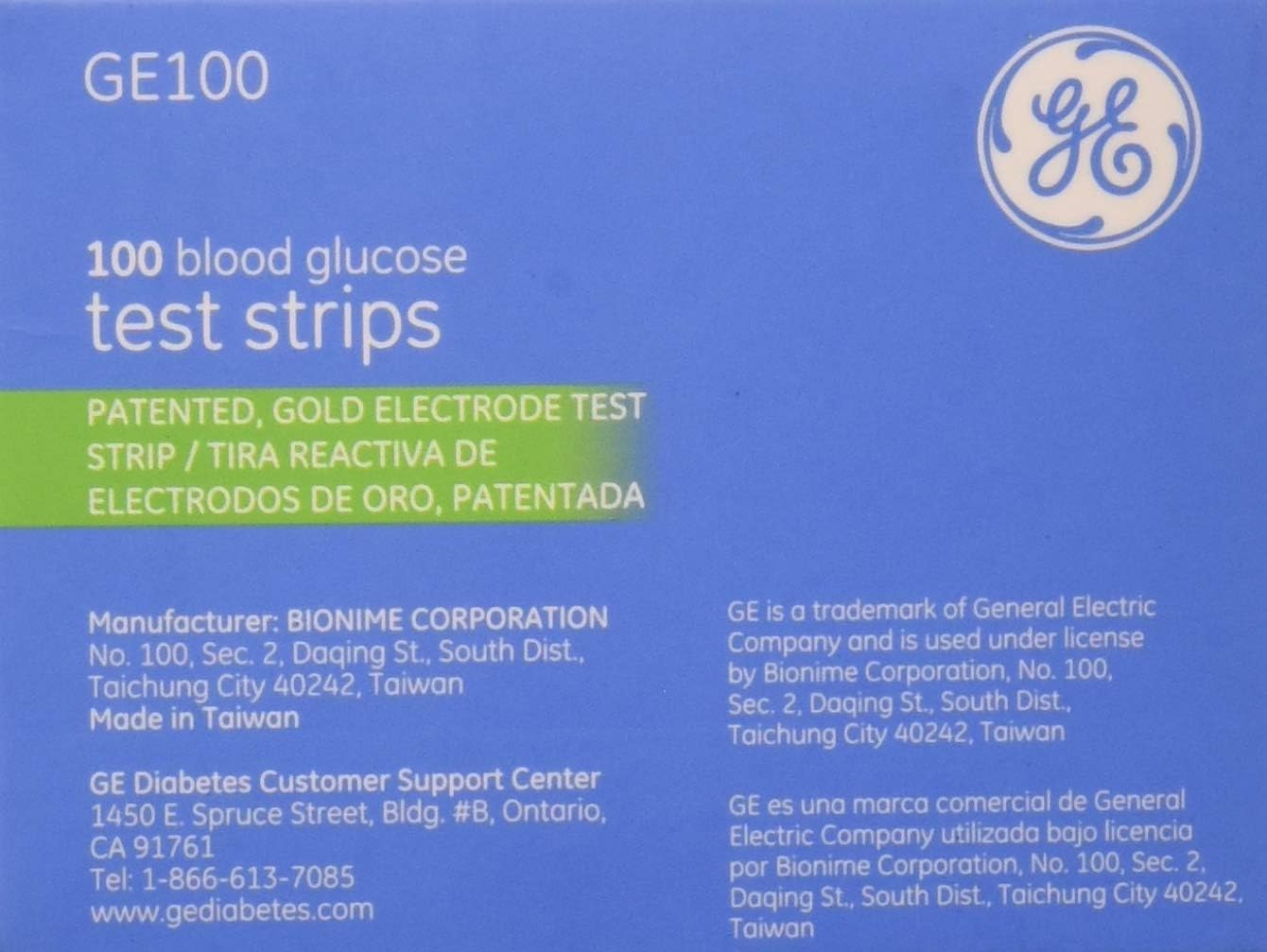 GA/Bionime GE100 Diabetic Test Strips, 100 Count: Health & Personal Care