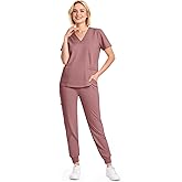 Eadflie Scrubs for Women Set - 8-Pocket V-Neck Scrub Uniform, Stretch Jogger Pants, Medical Workwear for Nurses, Pet Care
