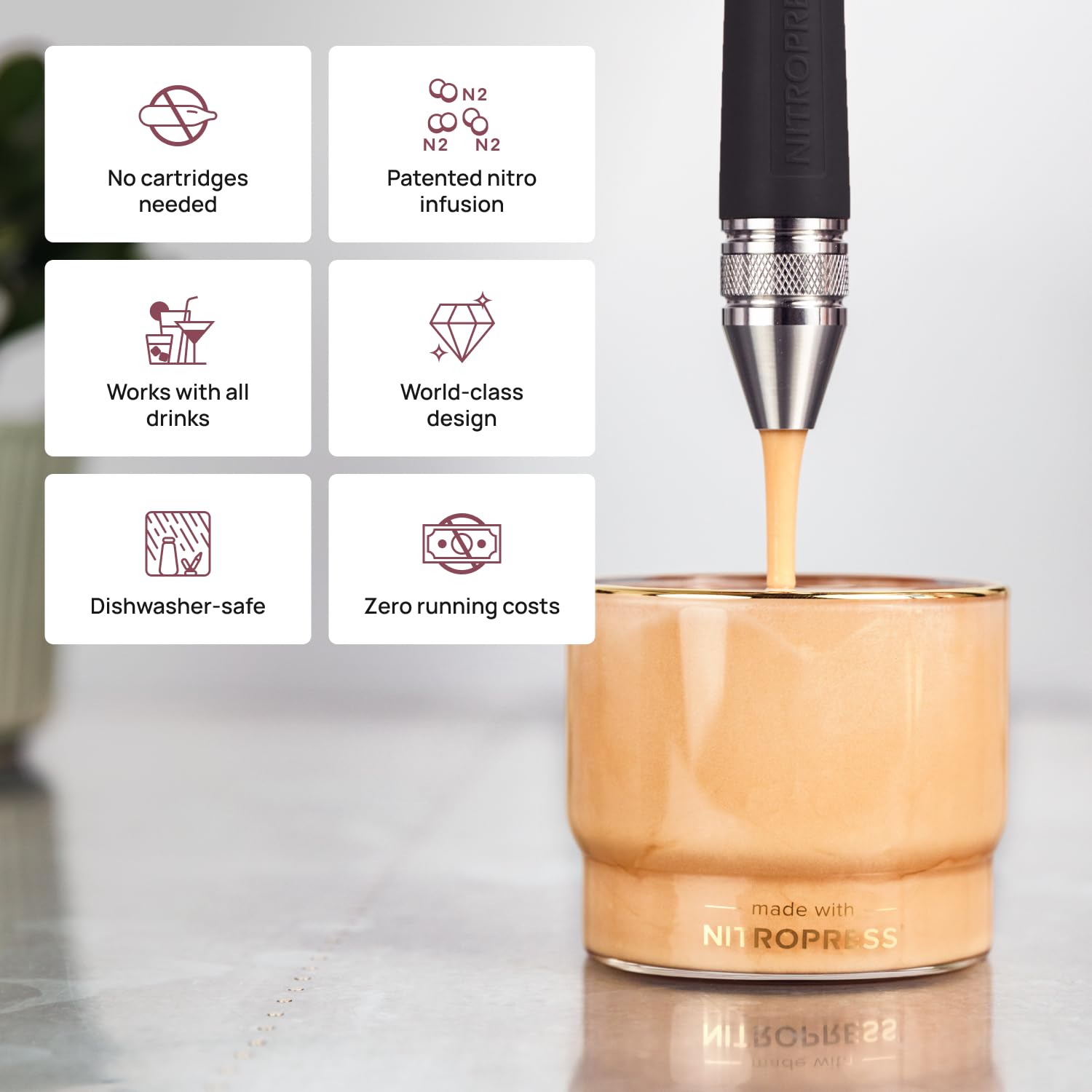 NitroPress DS – Electric Nitro Cold Brew Coffee & Cocktail Maker | Air-Powered Nitrogen Infuser for Smooth Nitro Drinks, Cocktails, Cold Brew & Tea at Home | No Gas Cartridges | Stainless Steel Design