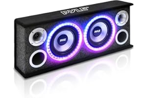 Pyle 8” Dual Subwoofer Box System - 8'' Dual Series Vented Subwoofer Enclosure - Rear Vented Design with Built-in Illuminatin