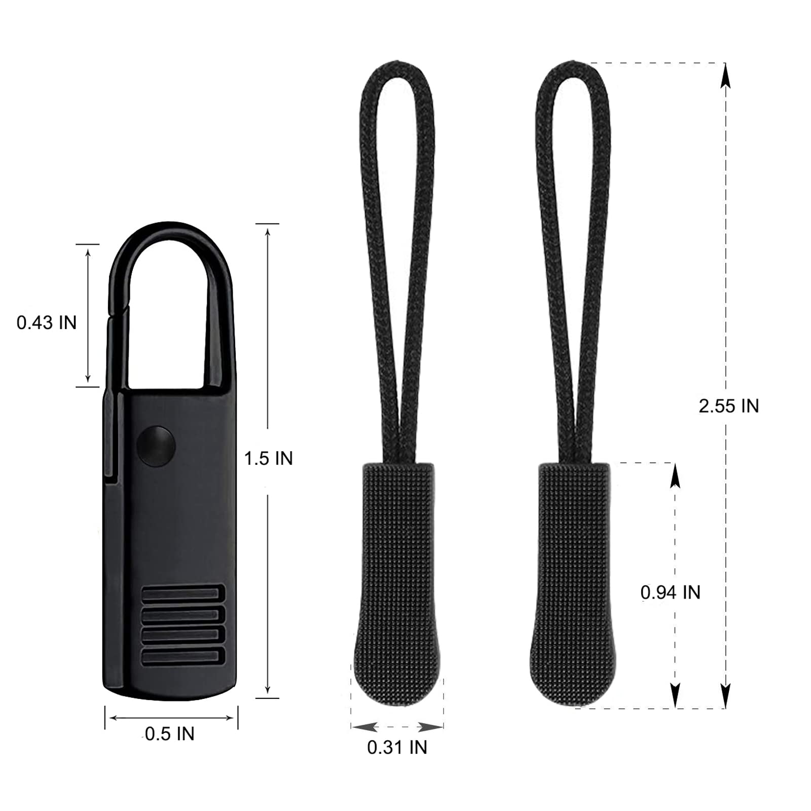 Zipper Pulls, 8PCS Black