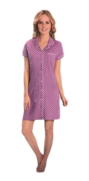 Damen Nachthemd mit Knopfleiste Nachtwäsche Schlafkleid Kurzarm kurzes Kleid Schlafshirt Nachtkleid Shirt mit Kragen
