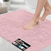 GORILLA GRIP Bath Rug Mat, Thick Soft Absorbent Chenille, Quick Dry Microfiber Mats, Rubber Backing Washable Shower Floor Rugs, US Designed Bathroom Bathmat Home Decor Accessories, 24x17 Light Pink