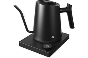 Greater Goods Electric Gooseneck Kettle, 1200W Stainless Steel with Precision Temperature Control, Fast Boil, BPA-Free, Ideal for Pour Over Coffee and Tea,1L (Onyx Black)