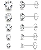 5 Pairs Silver Stud Earrings Set for Women Men,20G