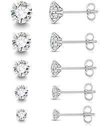 5 Pairs Silver Stud Earrings Set for Women Men,20G