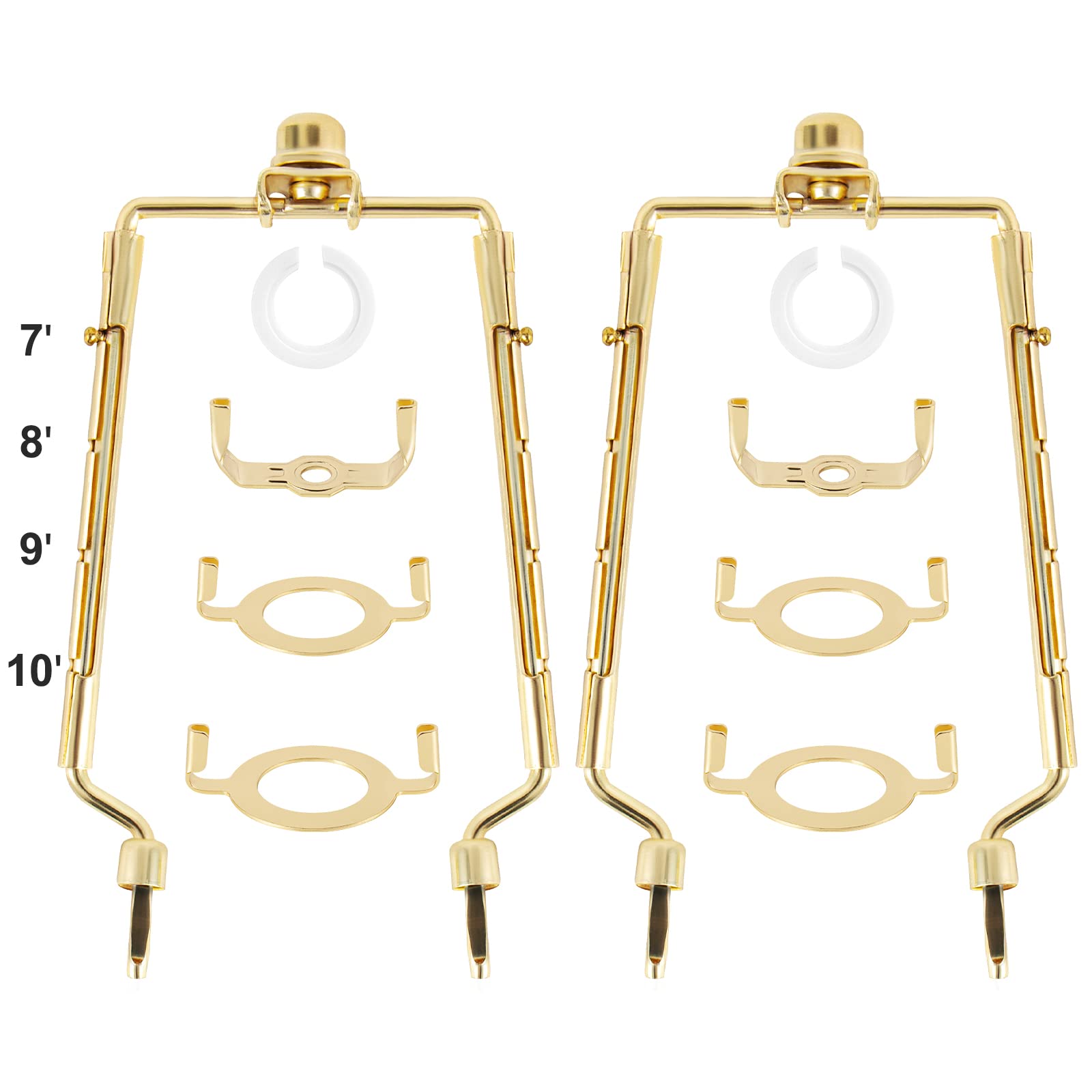 Photo 1 of 2 Pack HZHFCB 7 8 9 10 inch Lamp Shade Harp Holder,Adjustable Lamp Harp Kit,Fit 3/8 IP Standard,E14,E26,E27 Light Base UNO Fitter Adapter,Golden Horn Frame Lampshade Bracket (Golden)