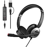Earbay USB Headset with Microphone for PC, Headset with Mic, Computer Headset with Noise Canceling Microphone for Laptop, Wired Headphones with Mic for Home/Office/PC/Cell Phones