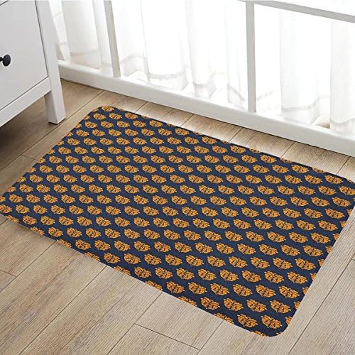 Damask bath mats for bathroom Antique Floral Motifs with Arabesque Design Classic Victorian Foliage Motifs door mats for inside Non Slip Backing20"x31" Dark Blue Marigold