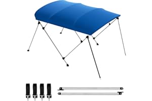 BESTMAN MARINE Bimini Boat Top Cover Sun Shade 3-4 Bow Boat Canopy Includes 4 Straps 2 Rear Support Poles Mounting Hardwares Storage Boot with 1" Aluminum Frame (Pacific Blue, 4 Bow 8'L x 54" H x 73"-78" W)