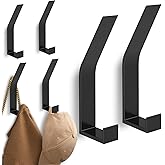 6 Pack Coat Hooks Wall Mount - Heavy Duty Hat Hangers, Large Wall Hooks for Mudroom Entryway Bathroom, Decorative Metal Hook Rack for Hanging Purse, Baseball Cap, Key, Backpack, Towel, Robe (Black)