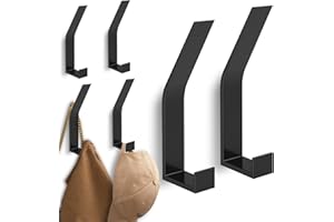 KSSVZZ 6 Pack Coat Hooks Wall Mount - Heavy Duty Hat Hangers, Large Wall Hooks for Mudroom Entryway Bathroom, Decorative Metal Hook Rack for Hanging Purse, Baseball Cap, Key, Backpack, Towel, Robe (Black)