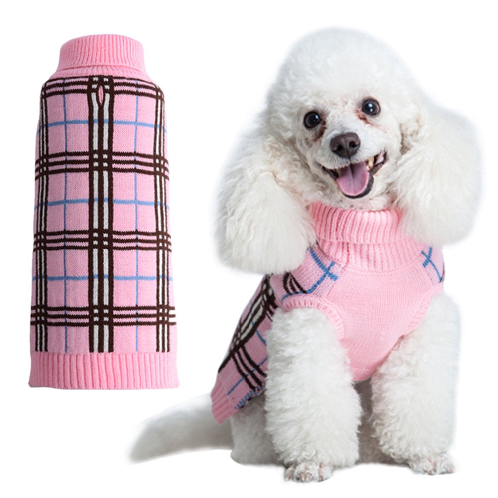 KOOLTAIL Dog Sweater Plaid Doggie Clothes for Girls Pink