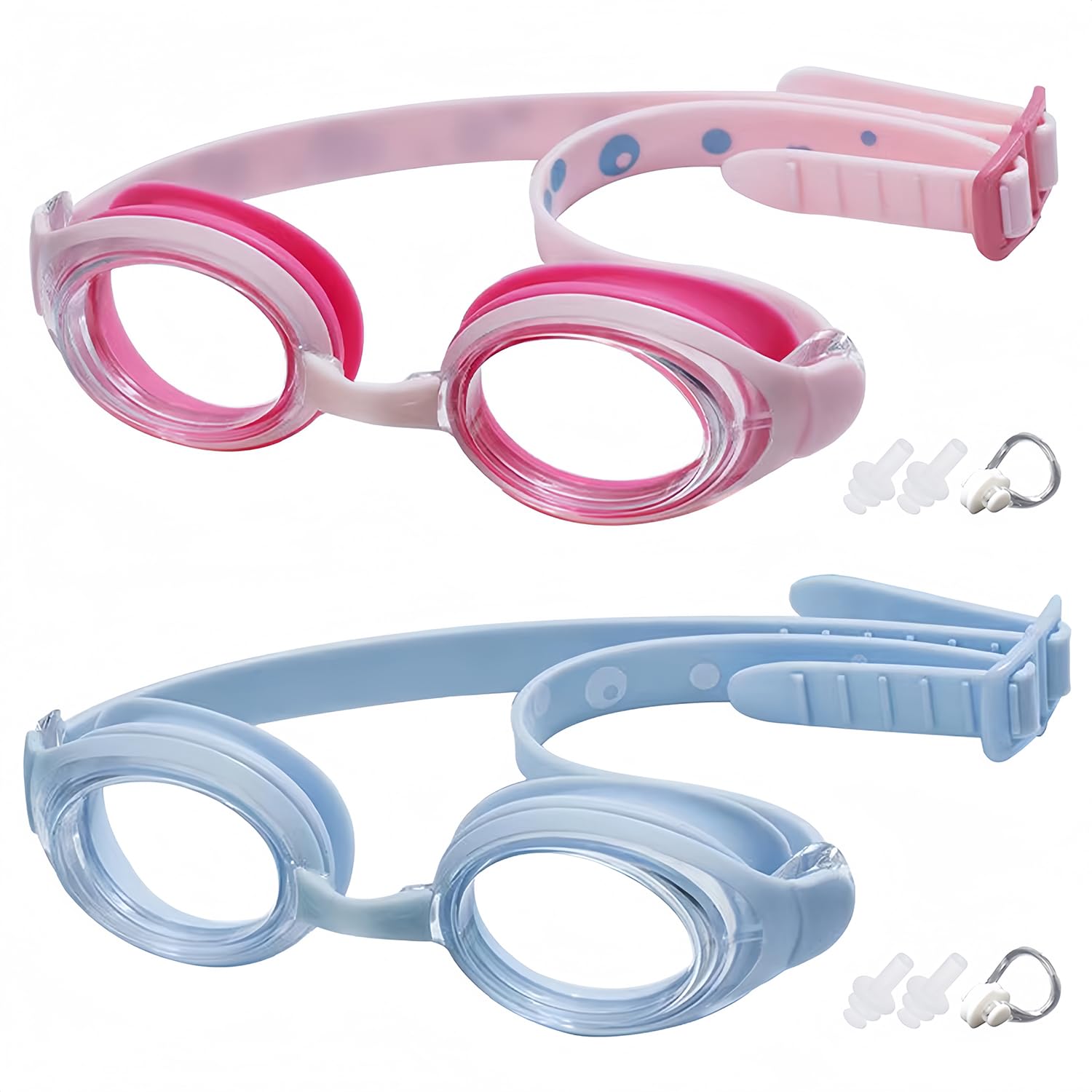 I Kua Fly Kids Swimming Goggles, 2 Packs Swim Goggles for Kids, Boys, Girls and Teens Age 3-14, No Leaking Anti Fog UV Protection Children Swimming Goggles (Pink+Blue)