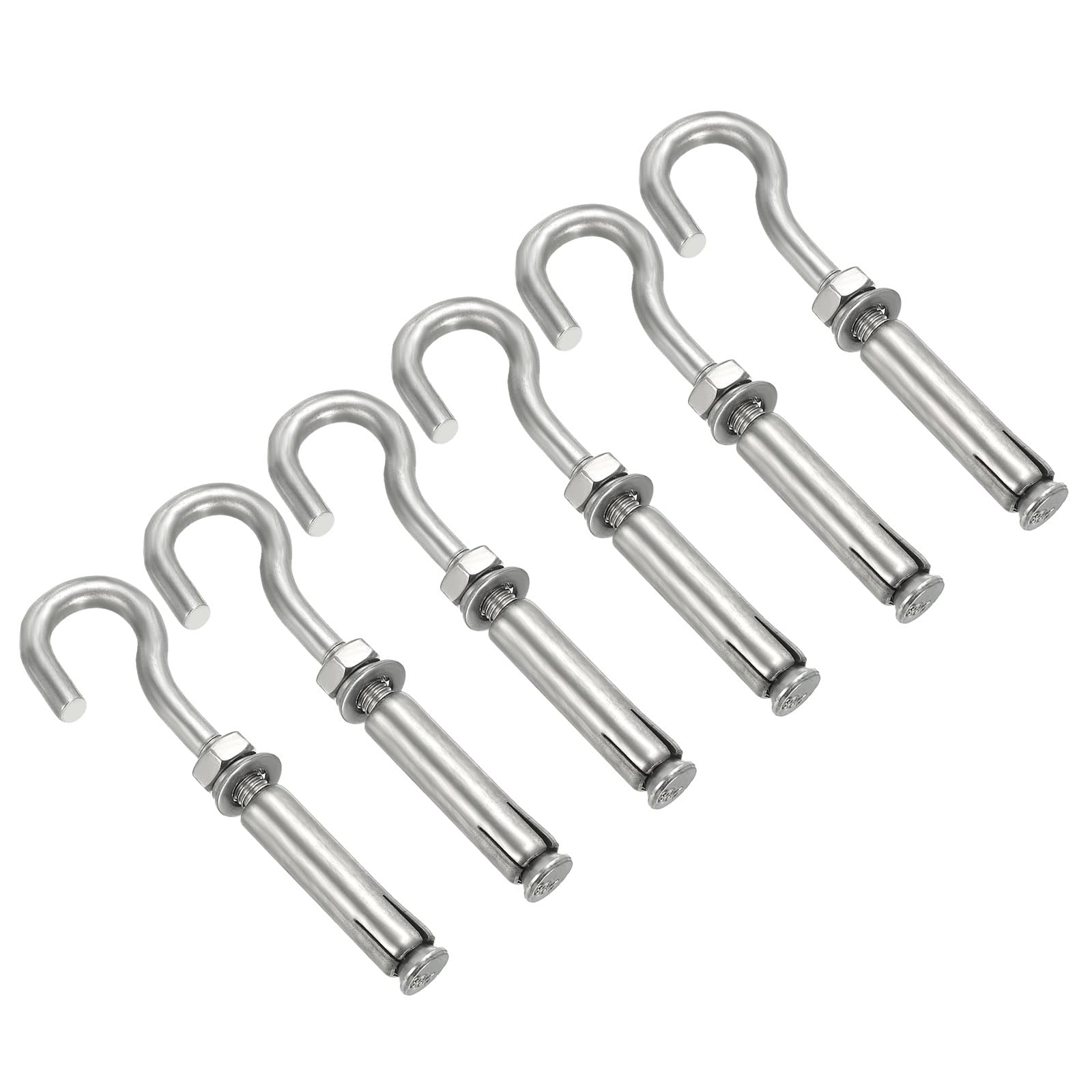PATIKIL Expansion Hook M8 6 Pack 304 Stainless Steel Concrete Wall Hook Screw Open Cup Hooks for Concrete Brick Stone Ceiling Hanging Silver