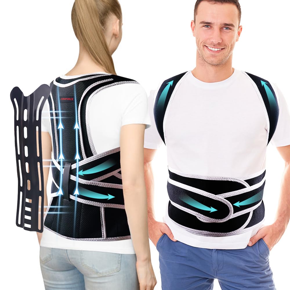 COMFORCE Back Brace Posture Corrector for Women & Men, Adjustable Posture Corrector, Back Support Belt Starp for Neck Shoulder Pain Relief, Prevent Hunchbacks (Waist:26in-32in)