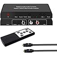 192KHz Digital to Analog Audio Converter DAC with Volume Adjustable Remote Control 192KHz/24bit Digital Coaxial Toslink to Analog L/R RCA 3.5mm Audio for PS4 Xbox HDTV Blu-ray DVD Headphone AppleTV.
