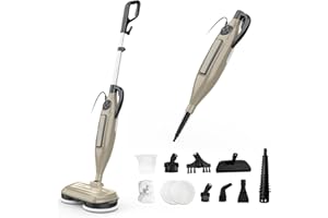 DEVOAC VM6 Scrubbing Steam Mop with Rotating Mop Pads, 10 in 1 Steam Mop, Lightweight Spin Mop & 3 Steam Modes for Hard Floor Laminate Marble Floors (Khaki)