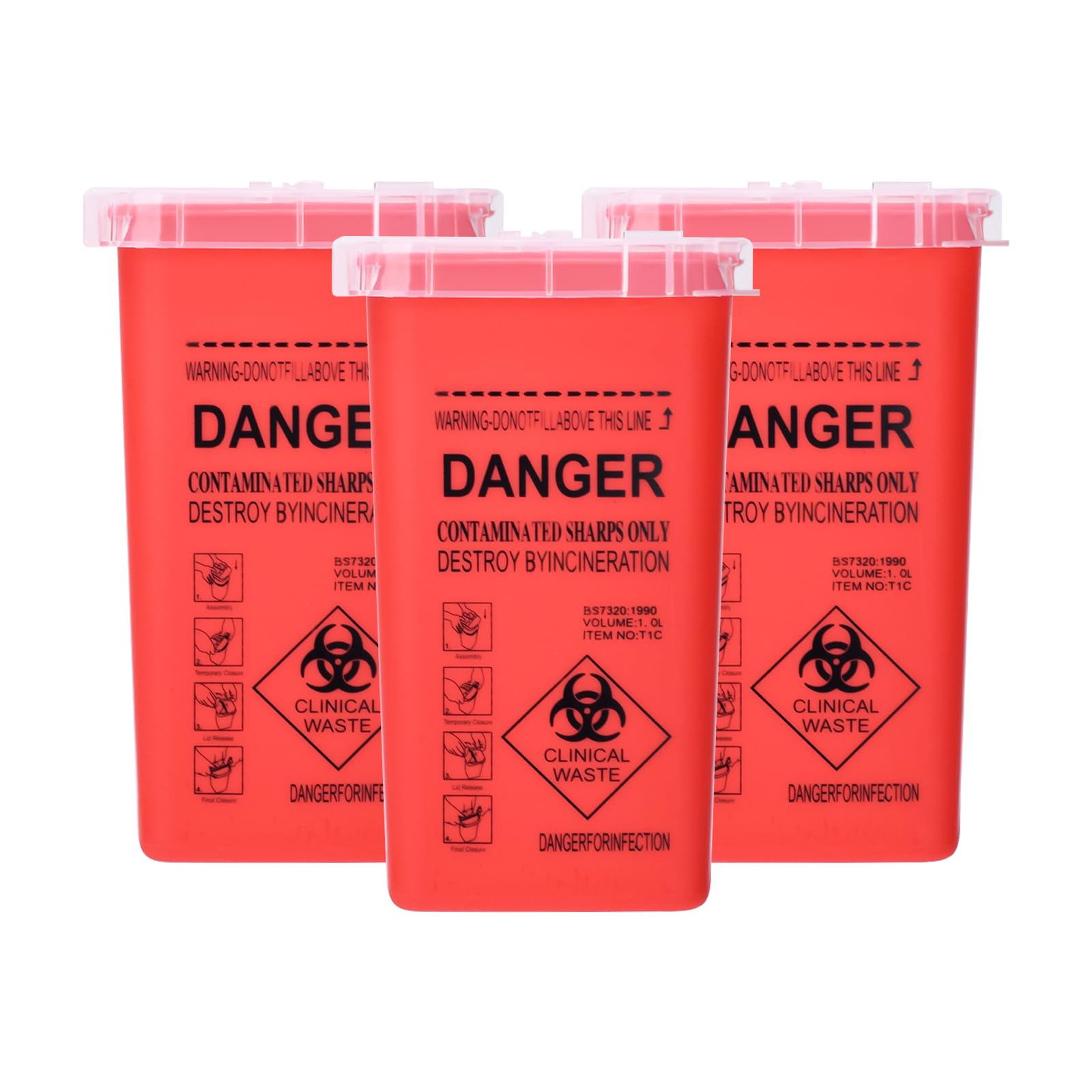 BAMTTOO 3pcs Needle Disposal Box Containers Tattoo Disposal Collector Sharps Container Waste Boxes for Tattoo Supplies and Equipment (Red)