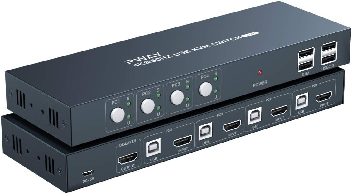 PWAY KVM Switch HDMI 4 Port, 4K 60Hz USB 2.0 Amazon.de Computer