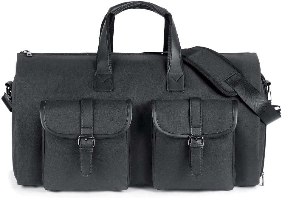Carry On Garment Bag Duffel Bag Man Travel Weekend Bag Overnight Bag Flight Bag With with Shoe Compartment for Travel & Business Trips (Black)