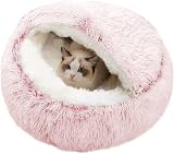 SUOXU Cat Calming Bed 2 in 1 Donut Small Dog Plush Pink Non-Slip Bottom view 1