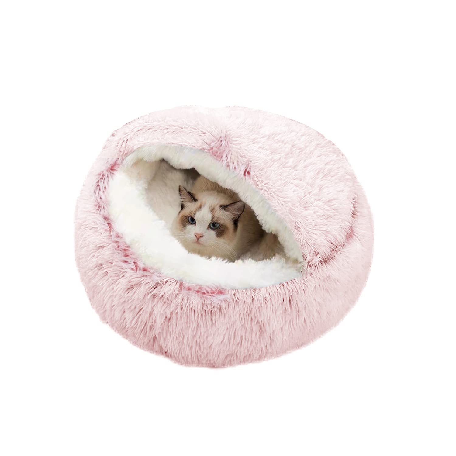 SUOXU Cat Calming Bed Small Dog Bed,2 in 1 Plush Donut Cuddler Nest Warm Soft Plush Dog Cat Cushion with Cozy Sponge Non-Slip Bottom for Small Medium Pets Under 7kg Snooze Sleeping Indoor (Pink)