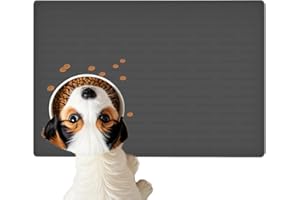 LOGIFTVE Large Silicone Dog Food Mat, 24''x16'' Waterproof Pet Feeding Mat with Raised Edges, Non-Slip Dog Bowl Mat for Floors, Easy Clean Pet Water Mat for Food and Water (Dark Gray)