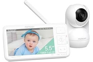 Momcozy Video Baby Monitor, 5.5” 1080P Full HD Baby Monitor with Camera No WiFi, Infrared Night Vision, 5800mAh 120-hrs Battery, ECO, VOX, 2-Way Audio, 1640ft Range, Record and Rewind Locally, BM03